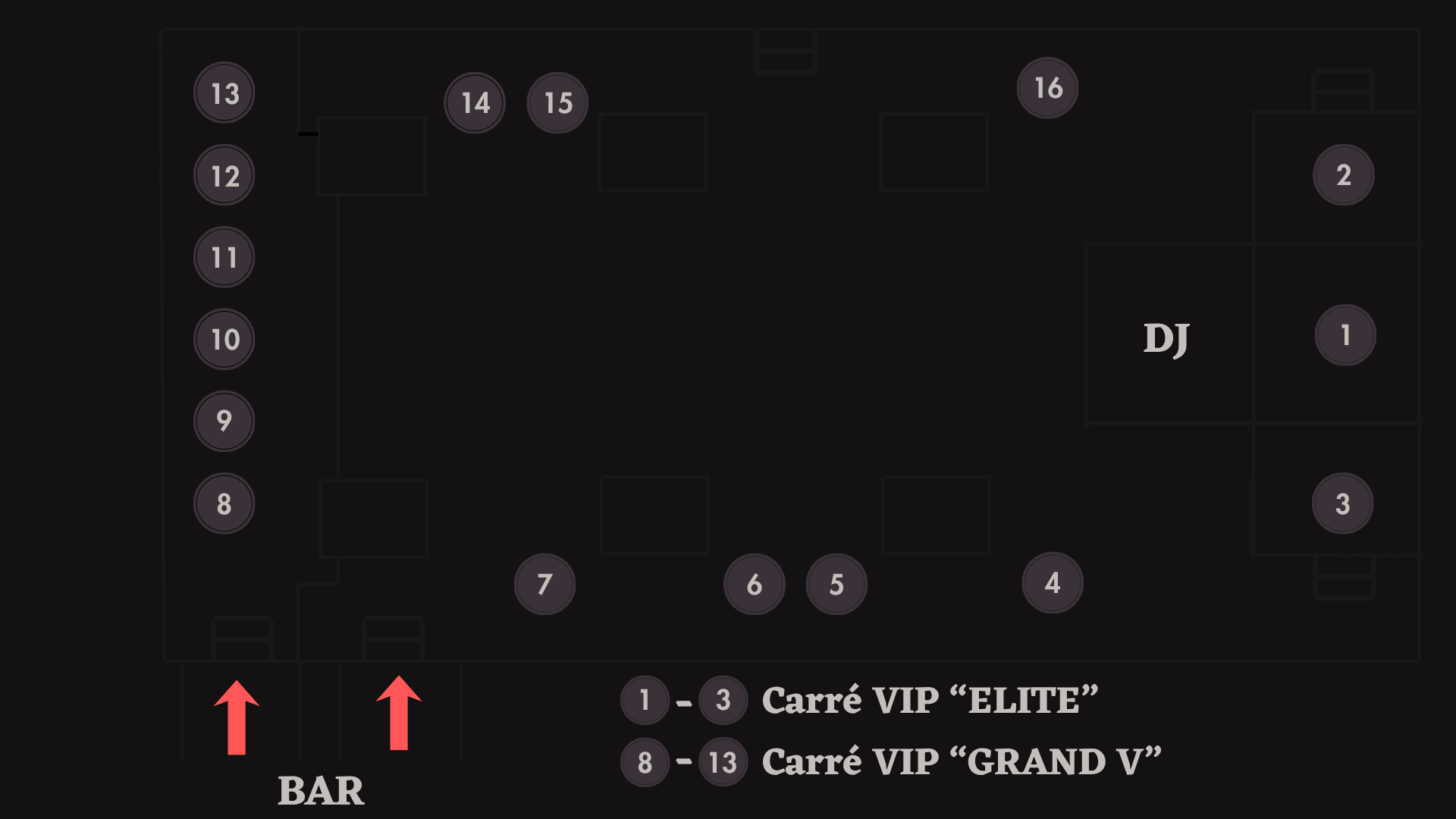 Plan des tables VIP Le Velvet Rouen